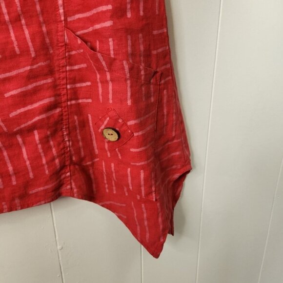 Vintage 90s Pink 100% Linen Shift Dress Sleeveless Pockets Lagenlook Summer Boho - Picture 9 of 15